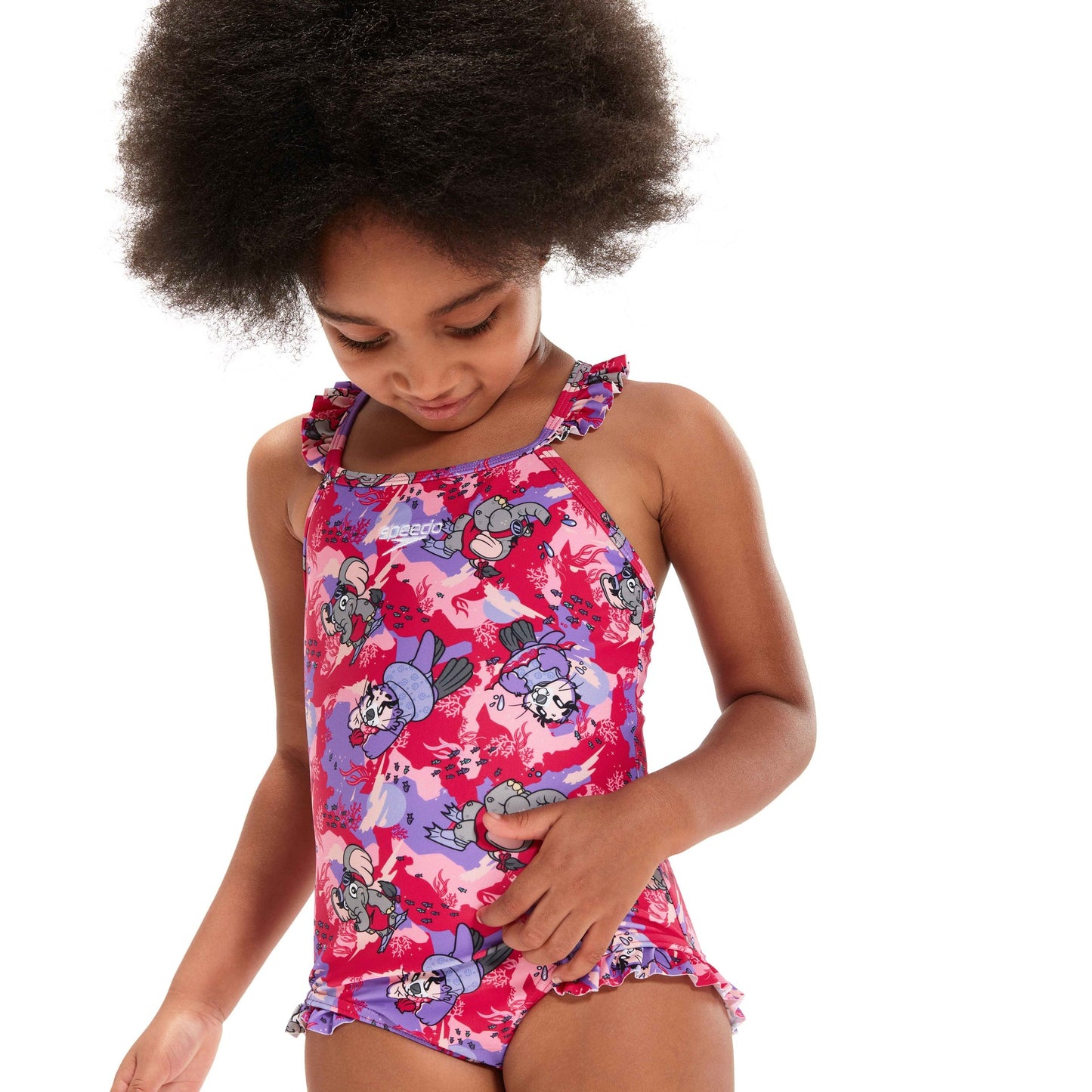 Speedo LTS Printed Frill Thinstrap Infants Swimsuit - Pink/Purple