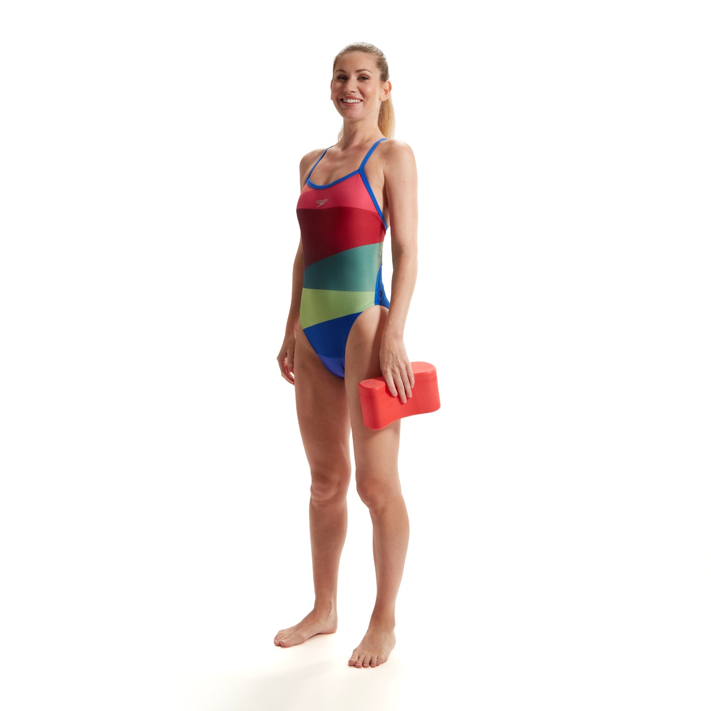 Speedo Placement Turnback Swimsuit - Red/Green