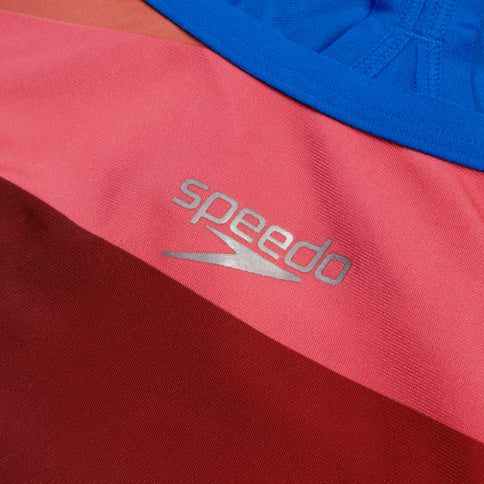 Speedo Placement Turnback Swimsuit - Red/Green