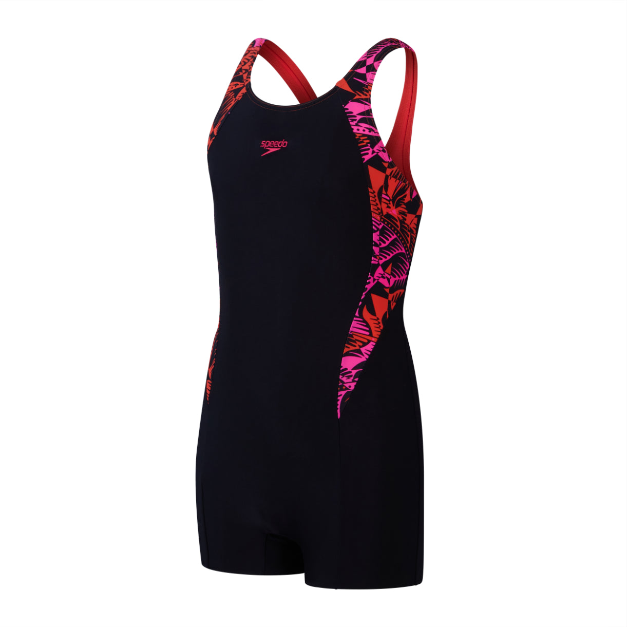 Speedo Printed Panel Junior Legsuit - Navy/Pink - 5-6 Years / 24"