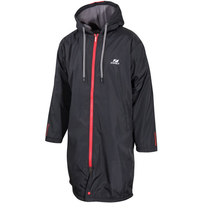 Zone3 Polar Fleece Parka Robe Jacket - Black/Red - XSmall