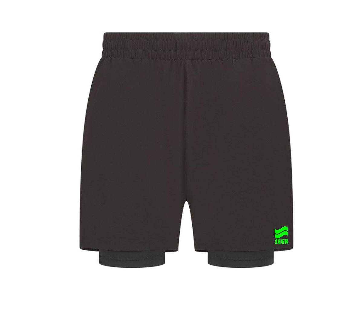 Seer 2 in 1 Sports Shorts - Black/Green