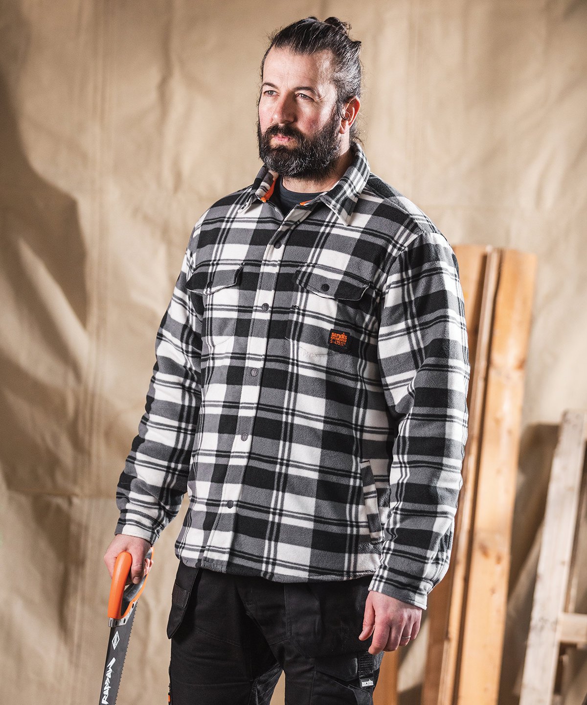 Scruffs SH053 Worker padded checked shirt - Black/White
