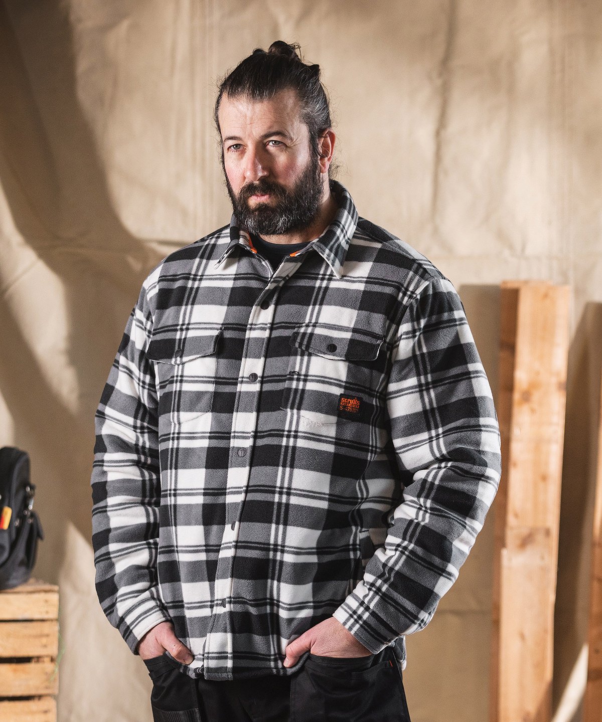 Scruffs SH053 Worker padded checked shirt - Black/White