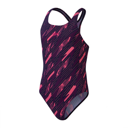 Speedo Hyperboom Allover Medalist Junior Swimsuit - Navy/Pink - 5-6 Years / 24"