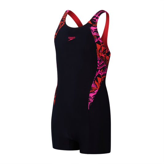Speedo Printed Panel Junior Legsuit - Navy/Pink - 5-6 Years / 24"